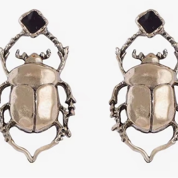 Gold Beatle Insect Earrings - Picture 8 of 14
